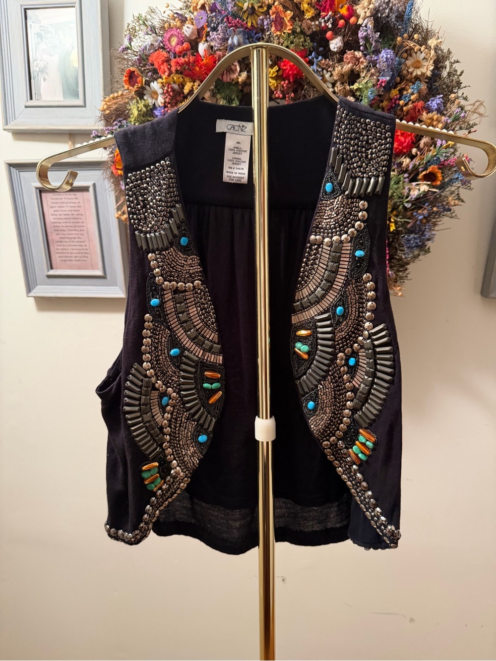 Cache Black Beaded Embellished Sleeveless Vest